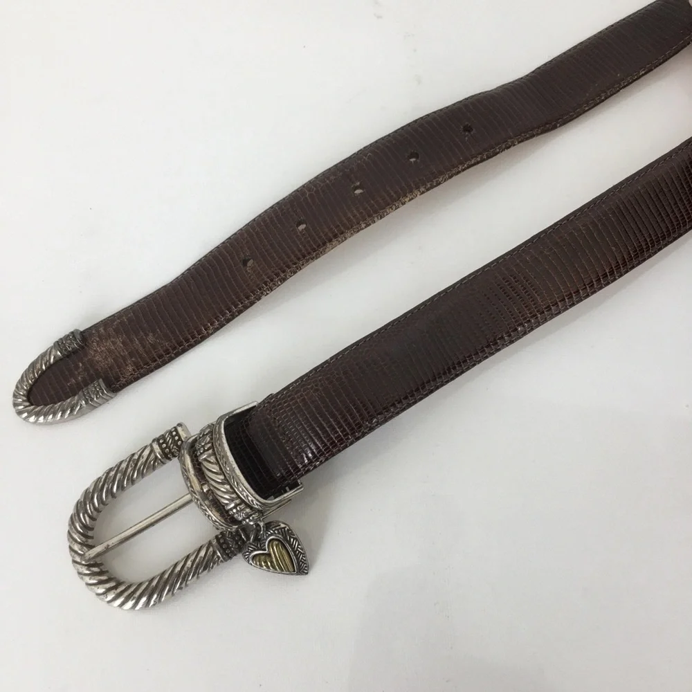 Brighton Brown Leather Belt Snakeskin Embossed Women’s Size S Preppy Old Money